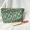 Green Floral Lined Makeup Pouch Lightweight Canvas, Large Capacity, Multi-Functional Cosmetic Organizer Bag, Ideal for Travel and Everyday Use