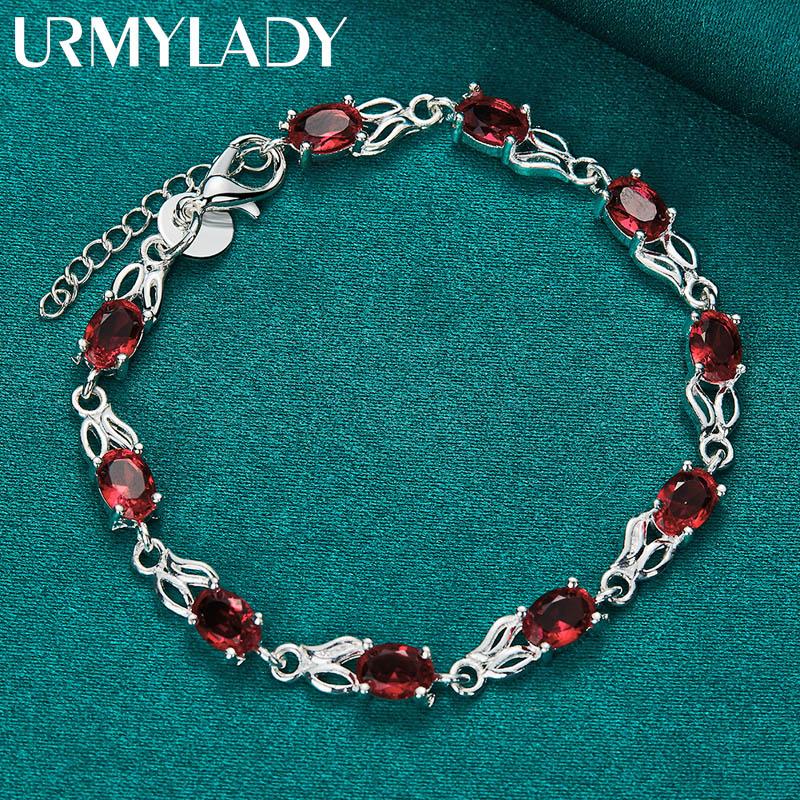 925 Sterling Silver Charm Red AAA Zircon Chain Bracelet For Women Wedding Engagement Celebration Party Fashion Jewelry