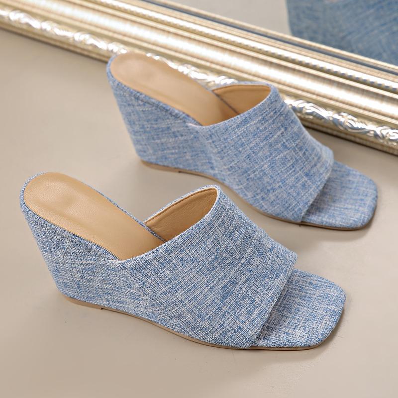 

Fashion Women s Sandals and Slippers 2025 Summer New Open Toe Versatile Flip Flops Sexy Sandals High Heels 42 небесно-голубой