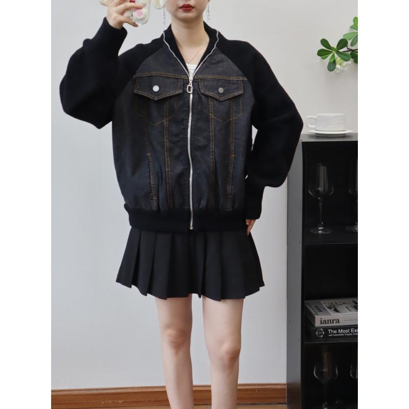 

Кардиган двухсторонний вязаный из денима, осенне-зимний, новый дизайн, на молнии, повседневный свитер-куртка женский average size