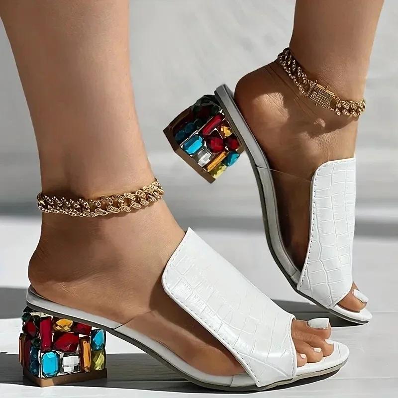 Fashion Women Slippers Summer Wide Strap Colorful Square Heel Sandals Casual Outdoor Flats Slippers Summer Peep Toe Going Out Slides