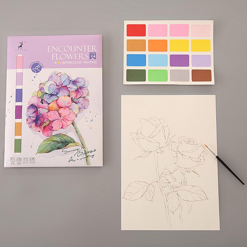 Přenosný akvarelový malířský blok 4 listy omalovánka se štětcem k malování kvašový blok dětské graffiti kreslení obrázků psací potřeby