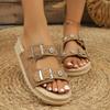 Casual Metal Buckle Thick Bottom Beach Slippers Women Summer 2026 Glitter Sandals Woman's Walking Shoes