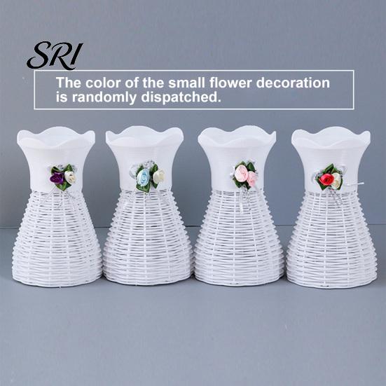 Modern Flower Vase Woven Faux Rattan for Flowers Plastic Weaving Texture Indoor Small Decorative Living Room Farmhouse Entryway Home Decor Dried