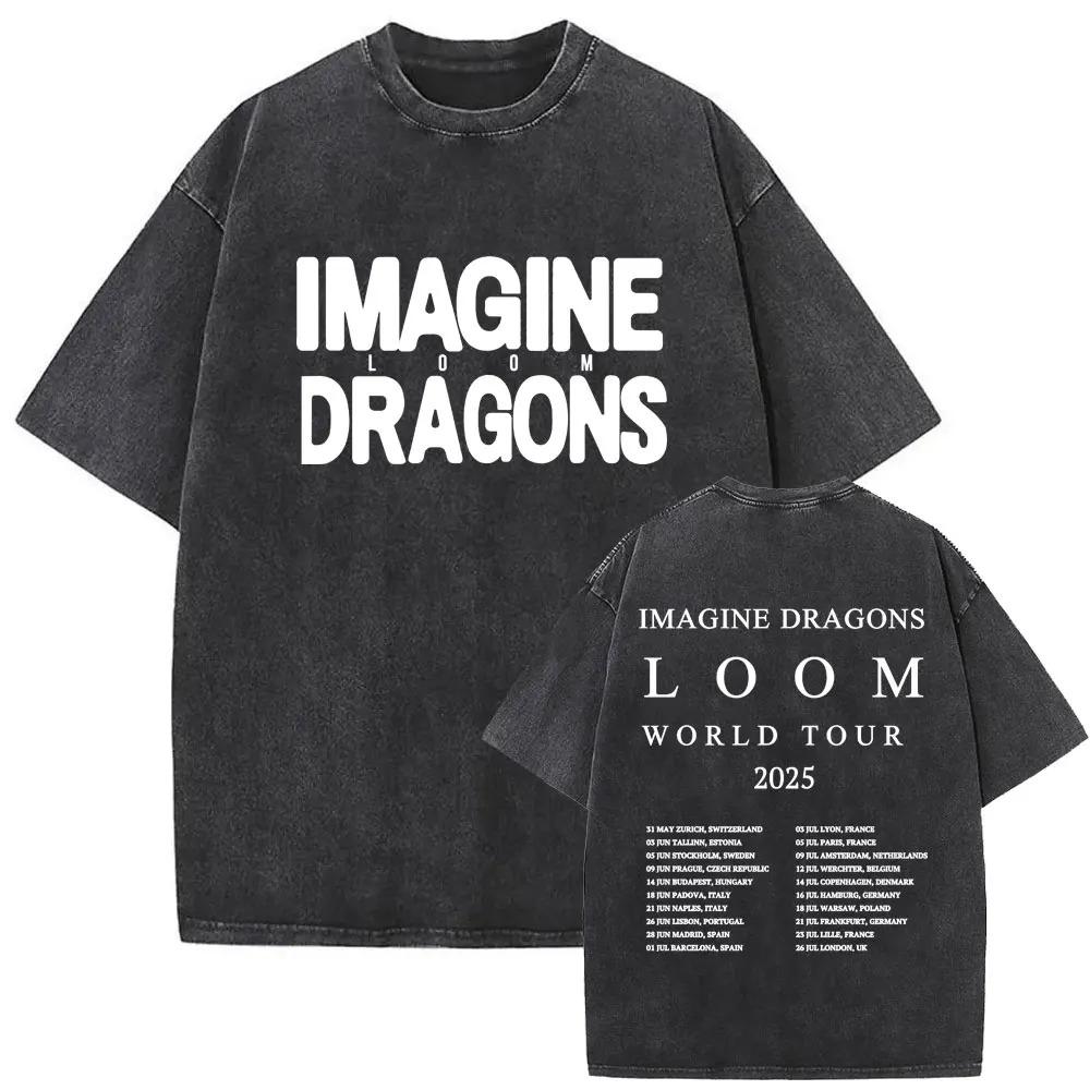 

Рок-гурт Imagine Dragons Loom Світовий тур 2026 Прана футболка Вінтажний стиль Чоловіки Жінки Готичні Оверсайз Футболки Унісекс Повсякденна Футболка M чорний