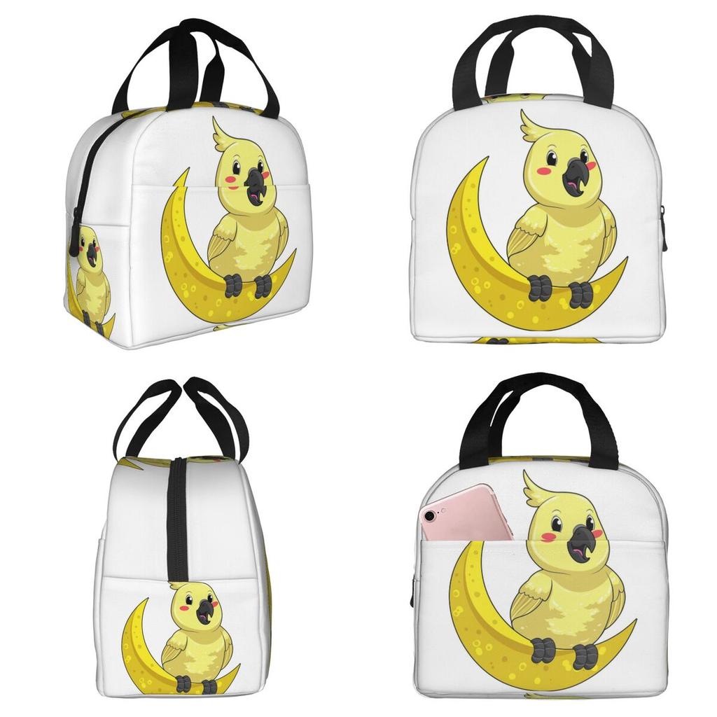 Cockatoo Cockatiel Parrot With Moon Insulated Lunch Bag for Women Office Cooler Thermal Food Box Tote Lunch Boxes Container