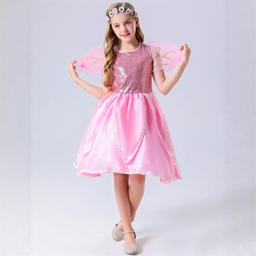 

Хэллоуин Детское платье принцессы, феи-крестной, феи цветов, эльфа, принцессы, розовое, сценический костюм 150cm