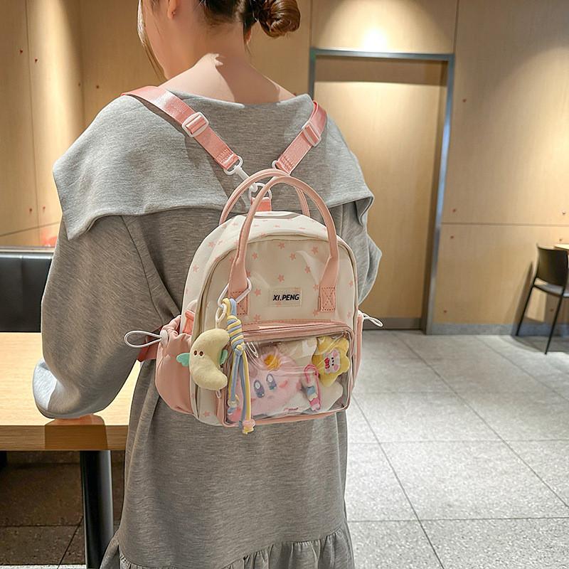 Patterned Fashionable Star Student Backpack With Transparent Compartment
