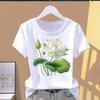 (Asian Size) Short Sleeve T-shirts Print Fashion Flower Trend Cute Female Casual Top T O-neck Graphic Tee Women's Clothing