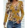 Sommer Damen 3D-Druck V-Ausschnitt Langarm T-Shirt Mode Vielseitig Atmungsaktiv Trend Lässig