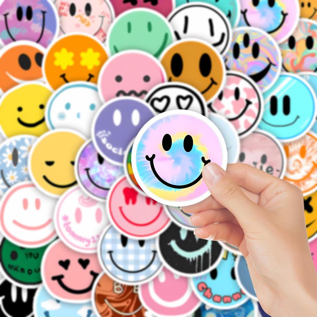 50pcs PVC Cartoon Smiley Face Sticker Set for Notebooks and Luggage DIY Decoration
