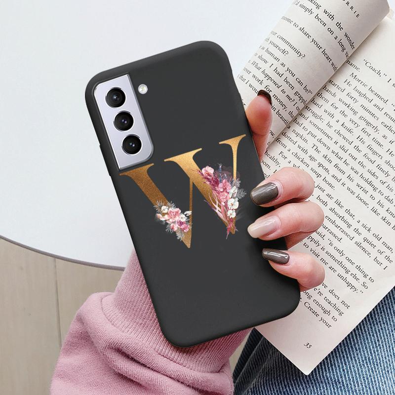 For Samsung Galaxy S21 S21 FE Case S21 Plus Flower Gold Letter A Z Soft Silicone Phone Cover For Samsung S21 Ultra Bumper S21+