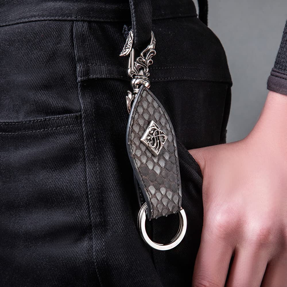 Artemis Classic Karabiner Python Gürtelschlaufe Schlange Marke Schlüssel Rindsleder Edelstahl Zubehör Schlüsselanhänger, Leder, Herren, ACLK0025, Herrenschmuck,