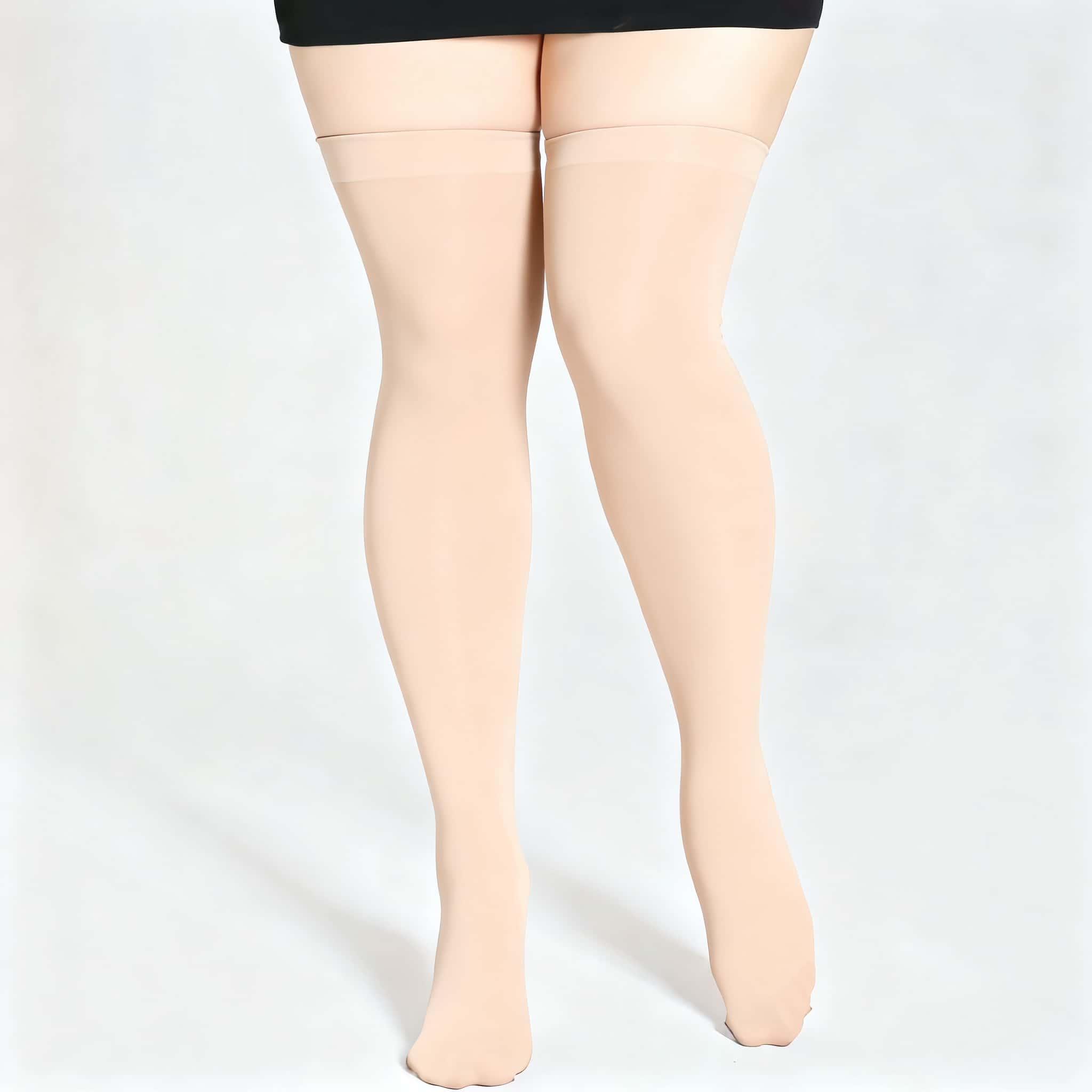 Neue Plus Size Spitze Strümpfe Formende Beine Große Größe Transparente Strumpfhosen Schlankmachend Oberschenkelhoch Netzstrümpfe Für Kurvige Frauen Körper XXXL One Size beige