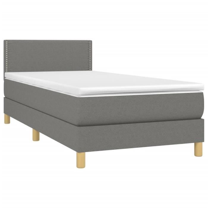 3140498 vidaXL Lit à sommier tapissier et matelas Gris foncé 90x190 cm Tissu