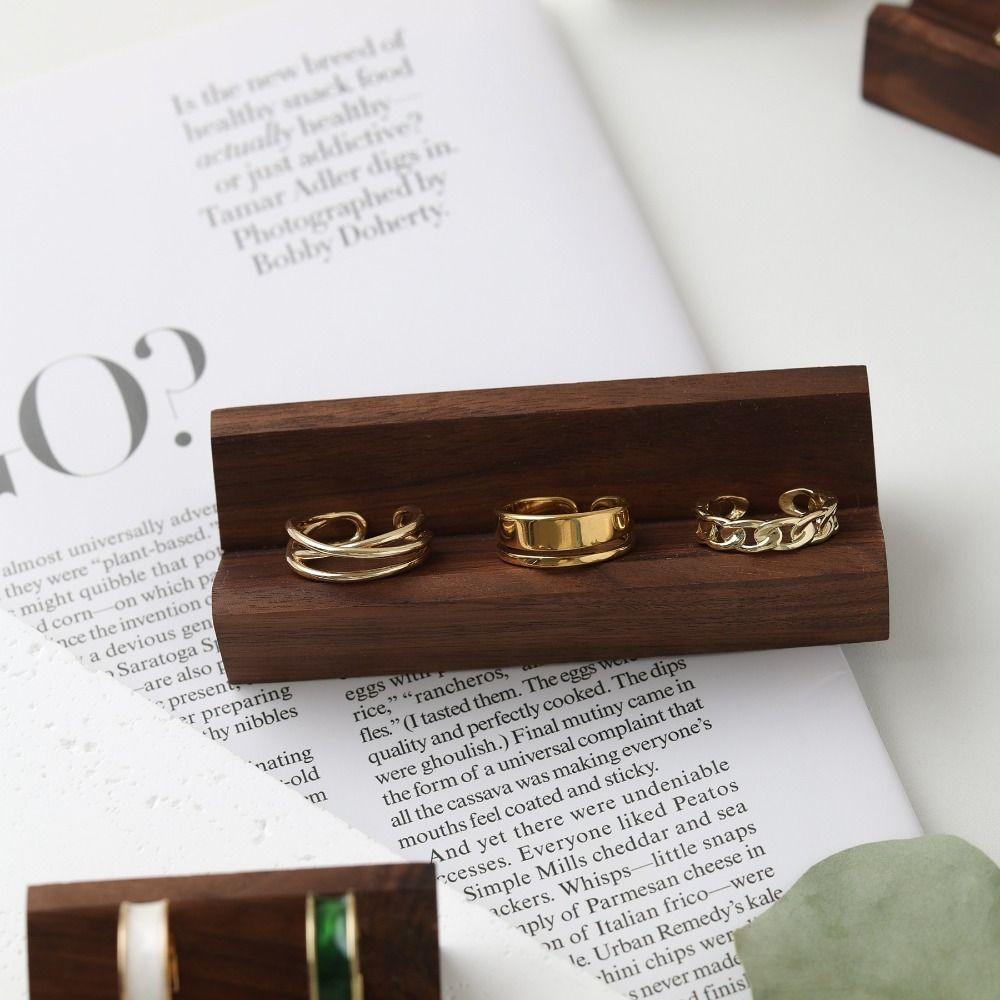 Wood Base Ring Display Rack V-Groove Jewelry Photography Props Earring Storage Tray  Jewelry Store