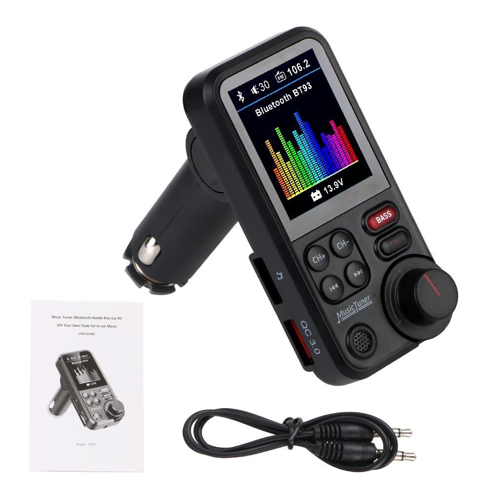 

Aux поддерживает зарядку QC3.0, 1,8-дюймовый экран, беспроводной высокочастотный и низкочастотный звук, музыкальный плеер, автомобильный адаптер BT, автомобильный FM-передатчик чёрный