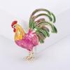Colorful Enamel Rooster Brooch Pin - Vibrant Pink & Golden-Tone, Zinc Alloy, Hip-Hop/Party Style, Fashion Accessory for Everyday & Party Wear