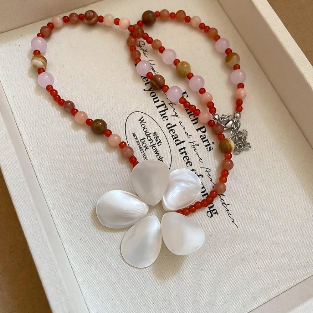 Ocean Style Shell Flower Necklace Boho Ocean Style Neck Chain Stone Pendant Necklace Summer