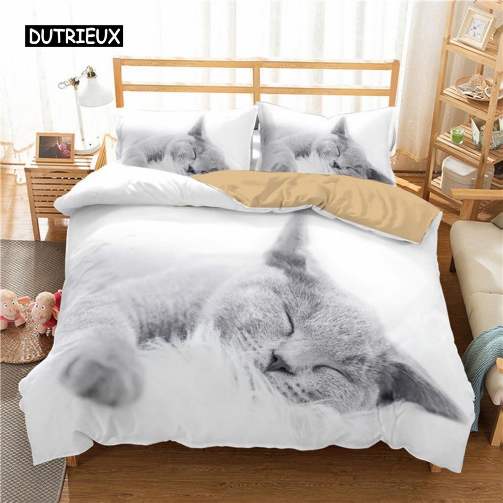 Cute Cat Dog Duvet Cover Bedding Set Animal Pet Duvet Cover Bedding Cover 2/3pcs Comforter Cover Home Decoration Women Children