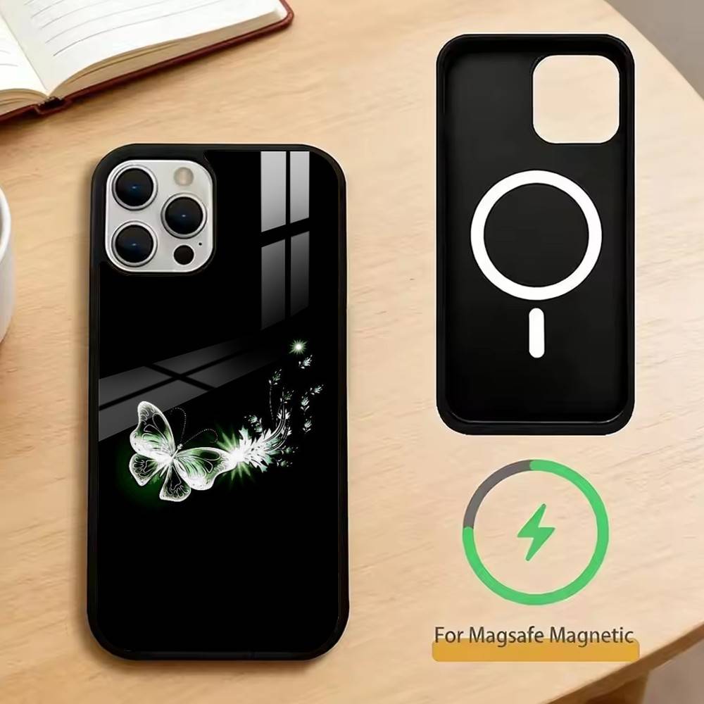 Glow In The Dark Butterfly Phone Case For iPhone17,16,15,14,13,12,11 Plus,Pro Magnetic For Magsafe Wireless Charging
