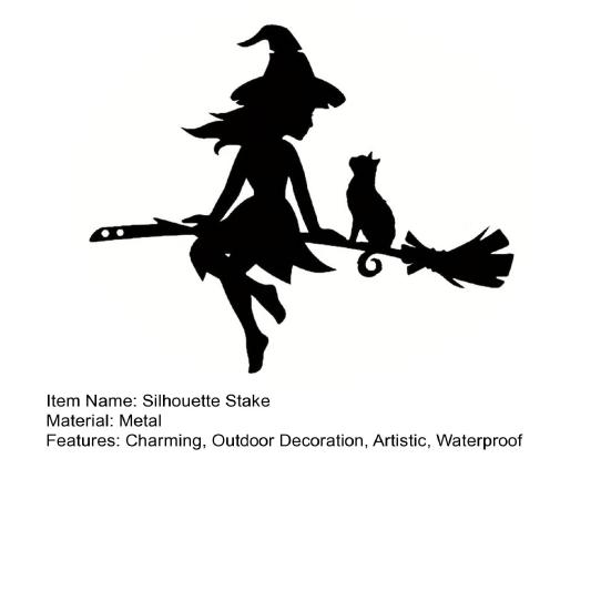 Metal Witch And Cat Silhouette Stake Halloween Insert On The Branch Yard Art Decor Black Tree Stump Sign for Outdoor Patio Lawn Courtyard Garden Decor
