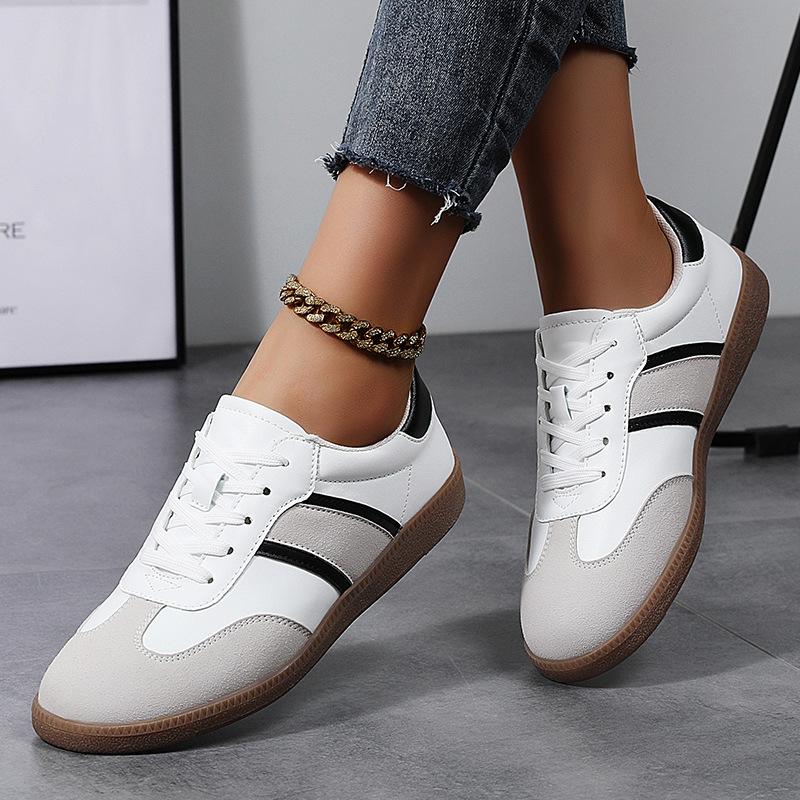 Large Size German Training Shoes for Women's Casual White Shoes for Spring and Autumn New Lace-up Retro Sports Style Low-top Shoes