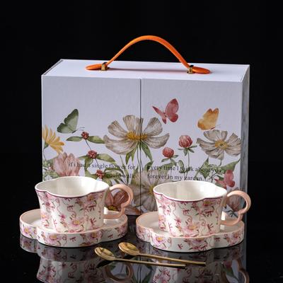 Retro Plum Blossom Coffee Cup and Saucer Set, High-end Exquisite Afternoon Tea Cup Gift Box, Wedding Gift Souvenir