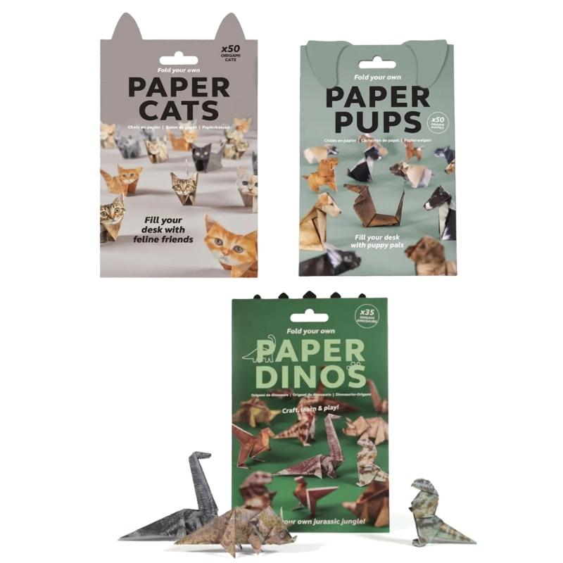 Set de activități creative pliabile cu pisici, câini și dinozauri din hârtie realizate manual Pentru copii, adulți și iubitori de animale Cadou Proiecte de artizanat Decorațiuni