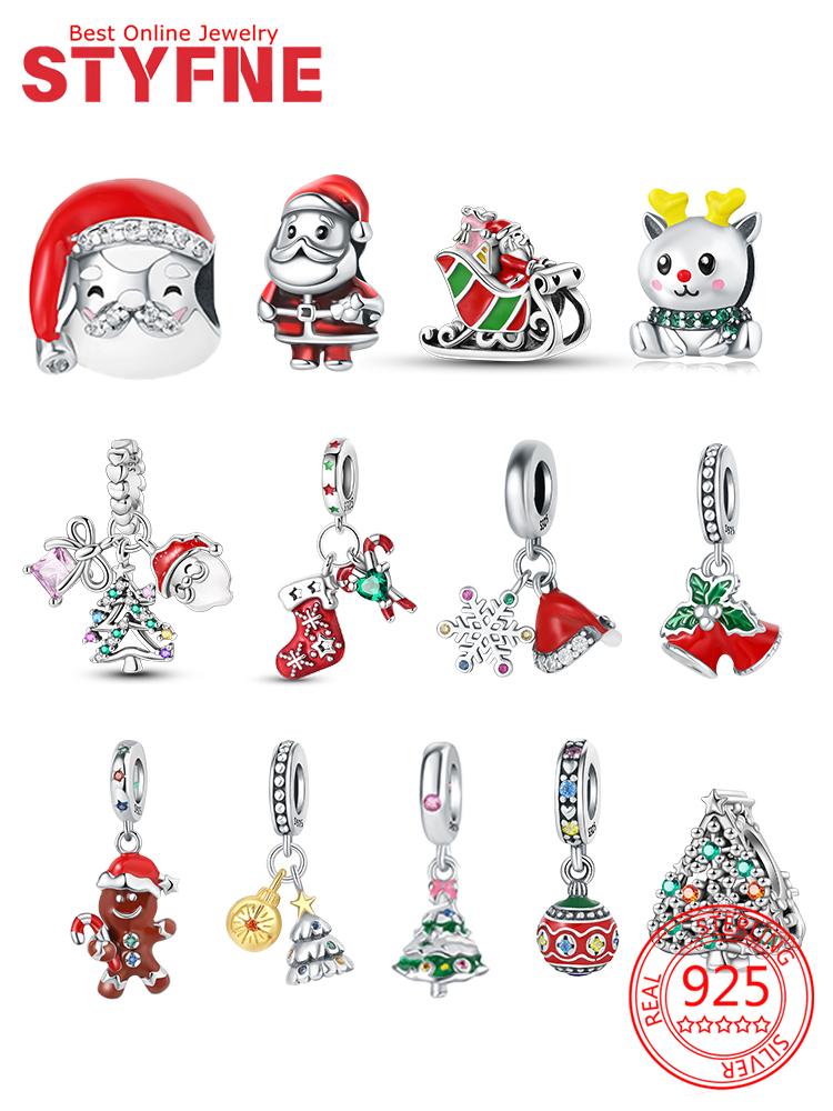 Santa Claus Christmas Tree Sleigh Gingerbread Man Beads Copper Charms Pendant Fit Women Diy Original Bracelet Jewelry Gift