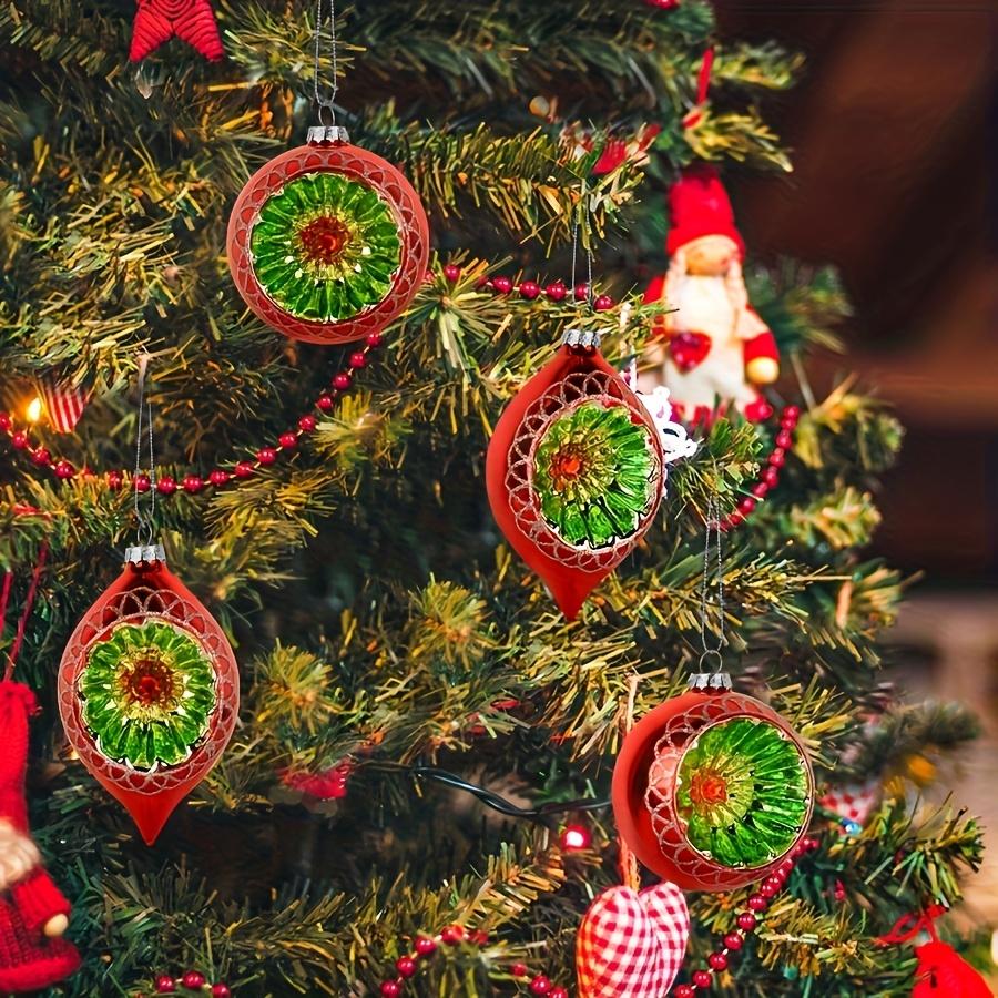 2pcs Elegant Double Pointed Glass Ball Ornaments with Floral Design Durable Hanging Christmas Tree Decorations for Festive Home Party Ambiance