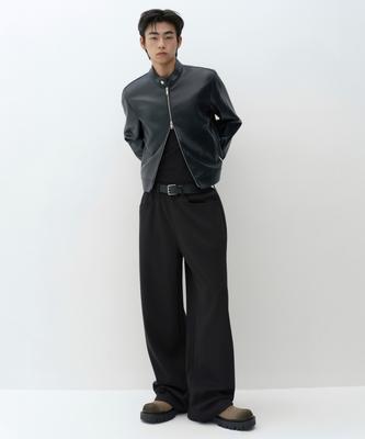 Denim Detail Wide Sweatpants [Black]