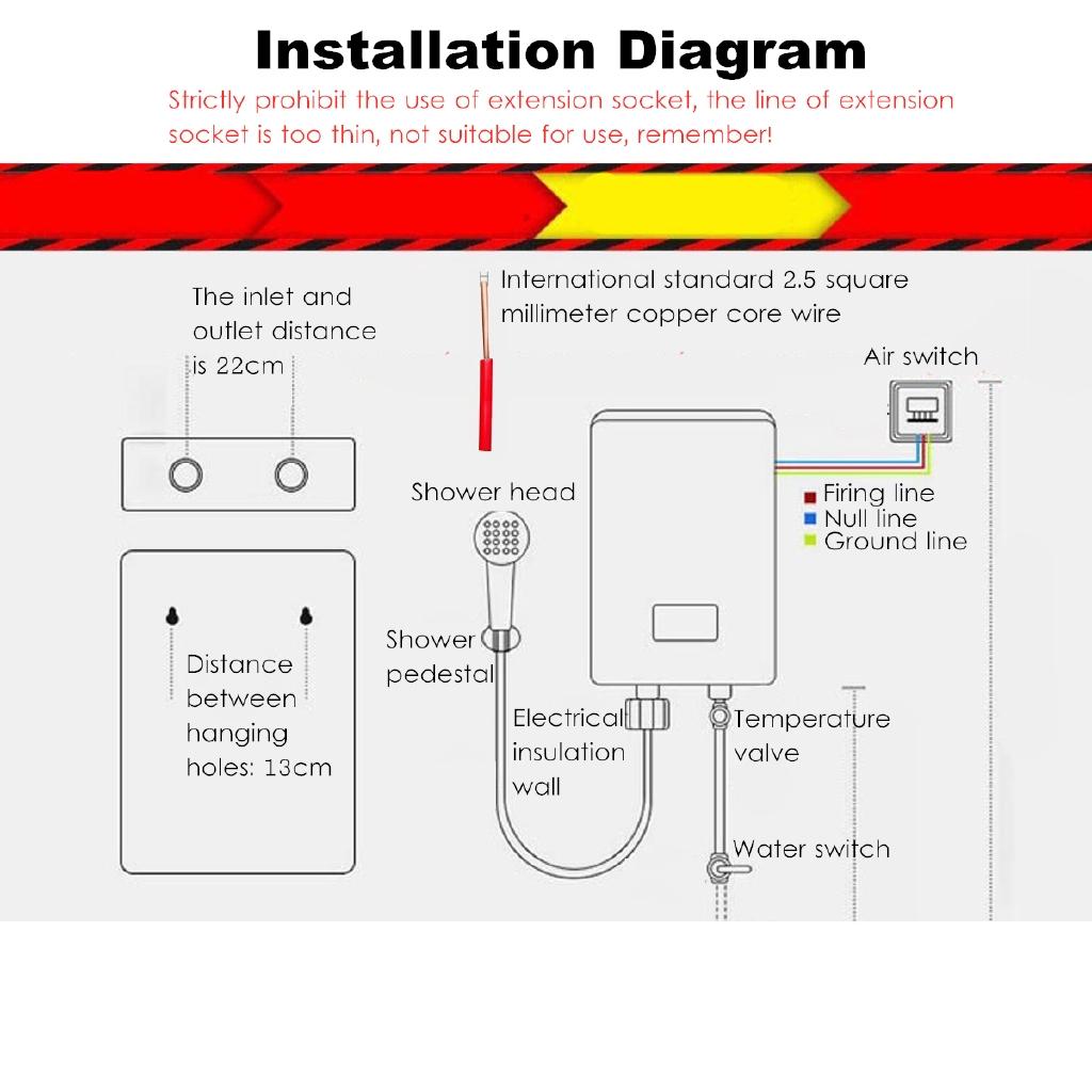 6000W 220v/50Hz Instant Heating Electric Hot Water Heater LED Display Quick Heater Household Temperature Adjust + Shower Nozzle