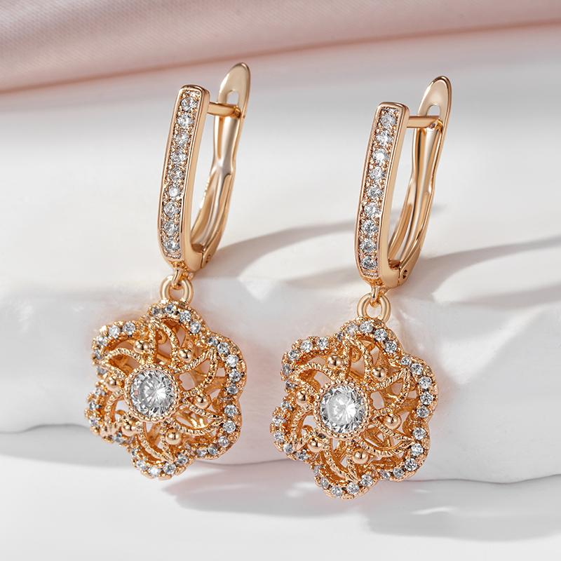 Kinel White Zircon Dangle Earrings For Women Rose Gold Color Jewelry Gift Long Earrings