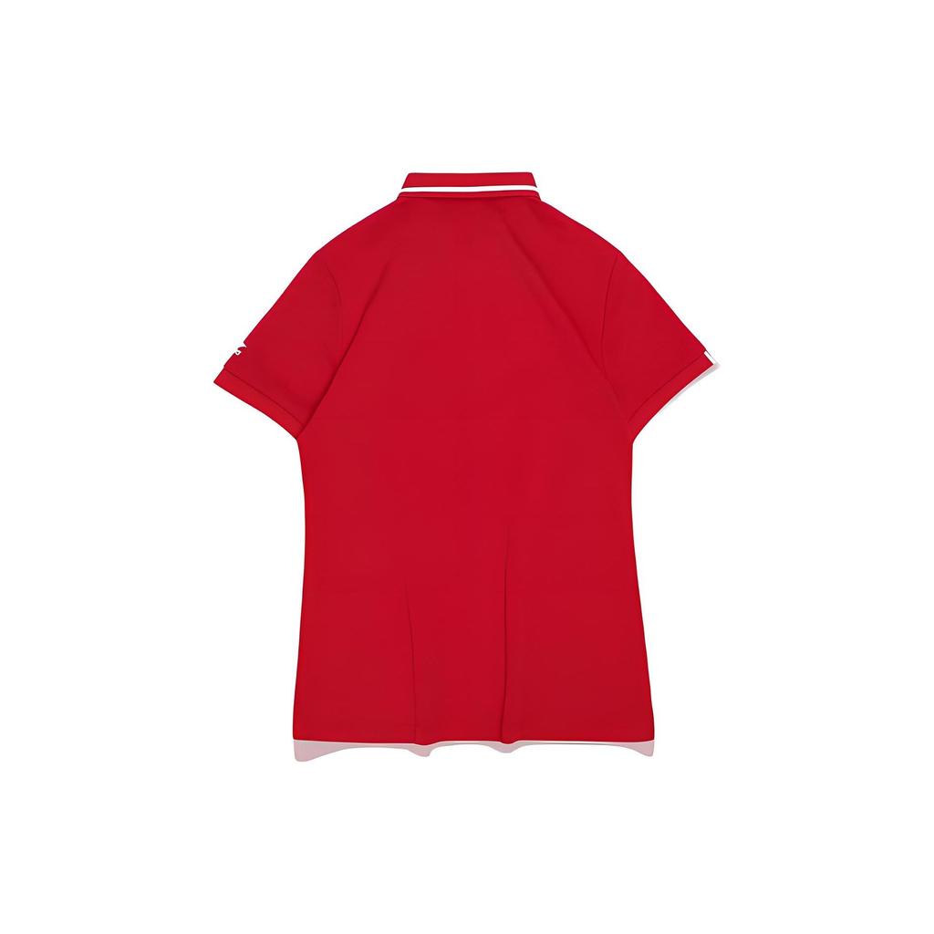 Li Ning Logo Embroidered Split Hem Short Sleeve Polo Shirt Women Polo Shirts Bull-Red APLR072-2