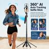 1.8M 360° AI Face Tracking Selfie Stick Tripod, Automatic Rotating Gimbal Phone Stand, Smart Follow Tripod for Vlog, Live Streaming, Video & Selfie