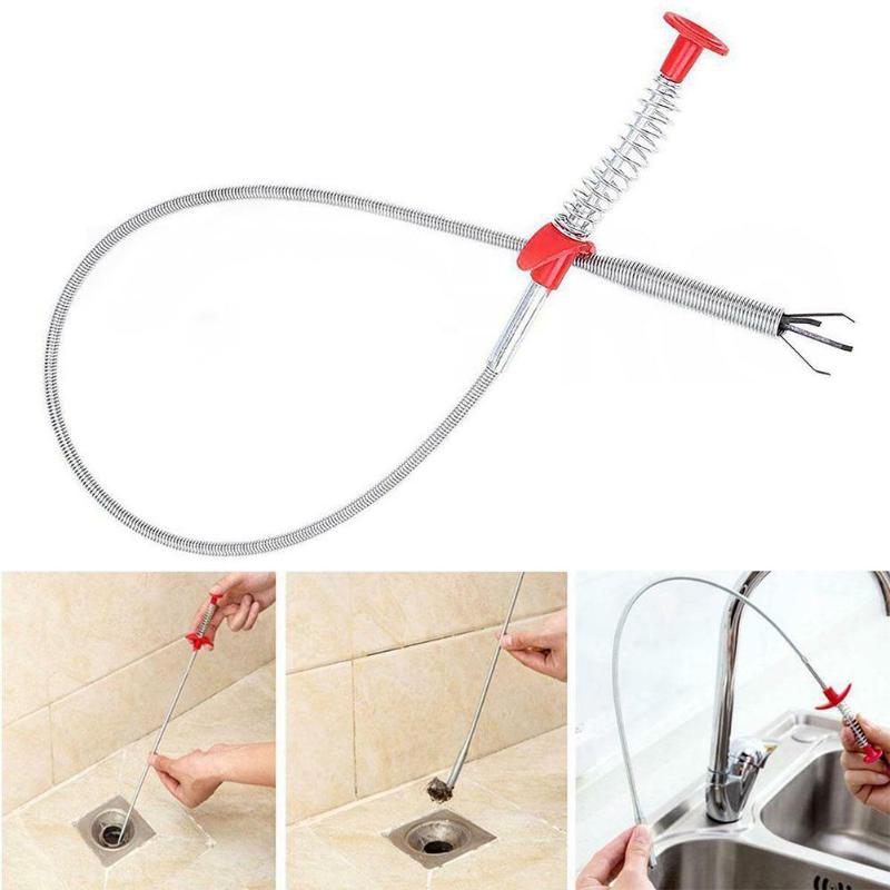60cm Drain Cleaner Kitchen Cleaning Tools Plumbers Snake Pipeline Dredge Sink Hair Brush Cleaner Bend Sink Tool with Spring Claw