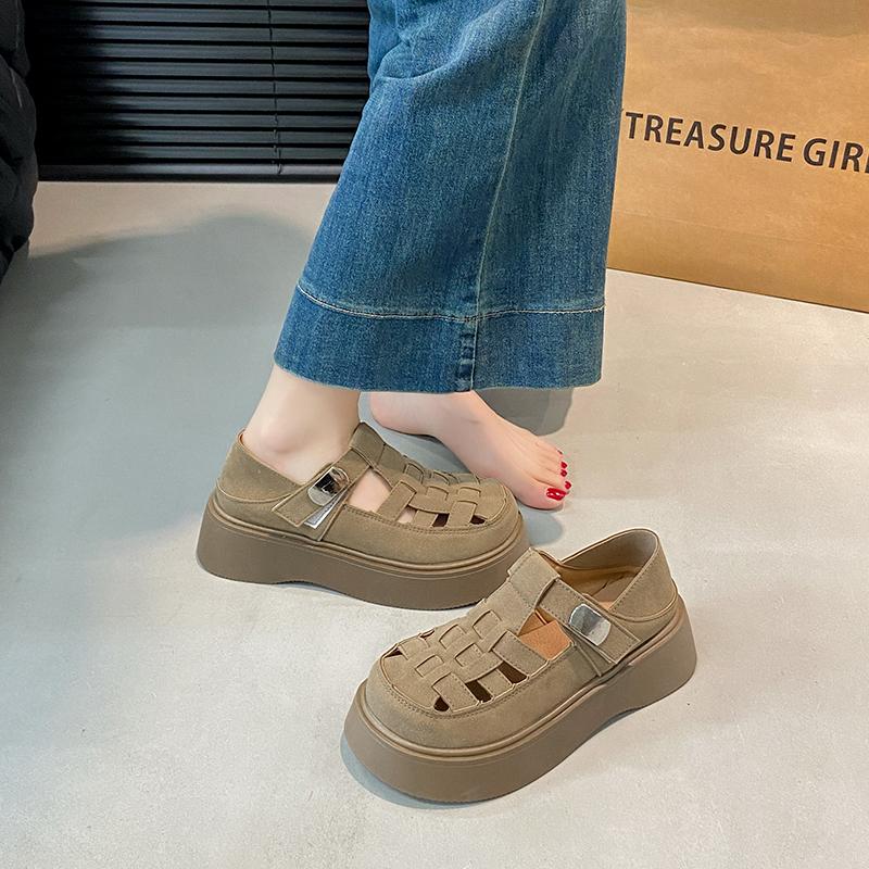 Fashion 2025 Summer Women's Suede Sandals Trendy Thick Bottom Outdoor Anti Slip Fashion Buckle Breathable Women's Versatile Single Shoes
