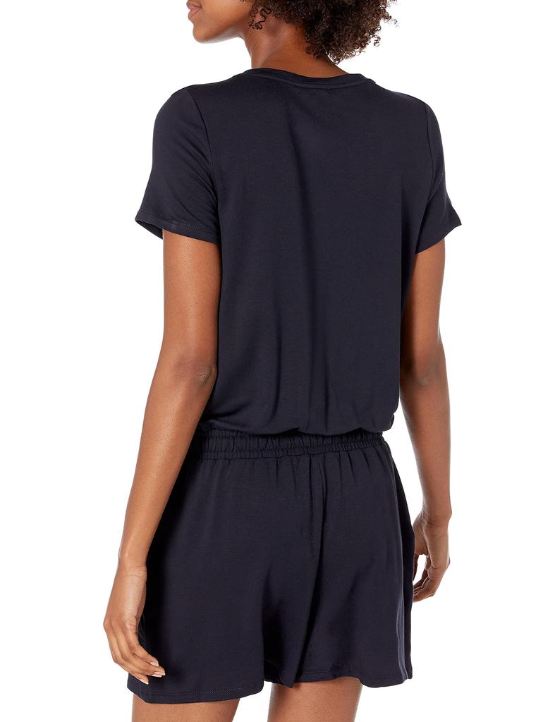 Amazon Essentials Super Soft Terry Cotton Short Sleeve Romper Daily Size L Women's V-Neck (Formerly Ritual) Navy,