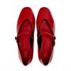 Fashion Woman Red Mary Jane Shoes 2024 Summer Chic Faux Patent Leather Flats Womens Fashion Round Toe Buckle Strap Single Shoes