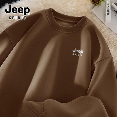 JEEP SPIRIT Men's Heavyweight Logo Print Crewneck Sweatshirt