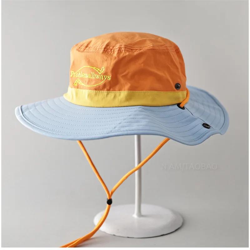 Cappello a Secchiello da Montagna Estivo all'Aperto Stile Giapponese Retro da Donna Primavera Asciugatura Rapida Ciclismo Pescatore Protezione Solare Impermeabile con Corda