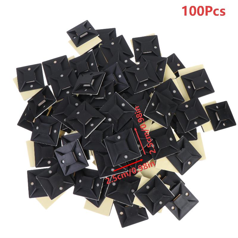 100Pcs Self Adhesive Cable Tie Holder Wire Fixing Base Strong Sticky Cable Tie Holder Organizer For Home Office Wire Storage