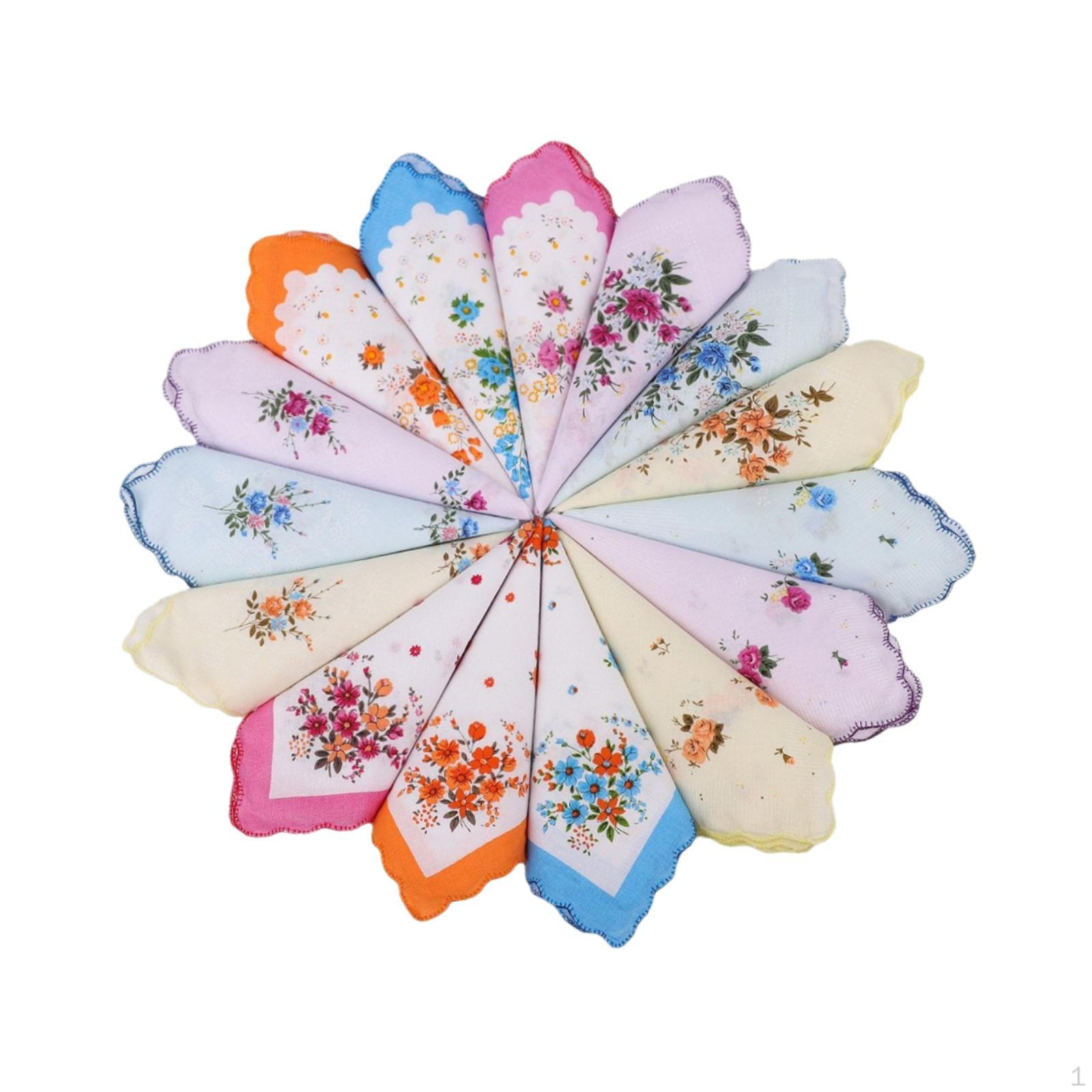 12x Women s Cottons Embroidered Square Towel for Birthday Weddings