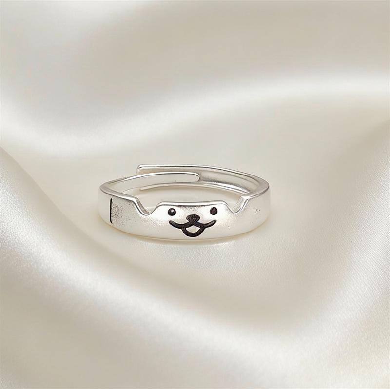 Sterling Silver Cat & Dog Couple Rings: Engravable, Light Luxury Design