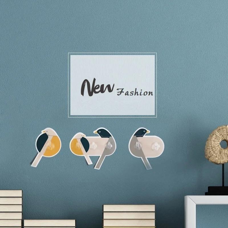 Creative Bird Hook Multifunction Strong Sticky Door Sucker Wall Hooks Home Strong Adhesive Nail-free Hanger For Kitchen Bathroom