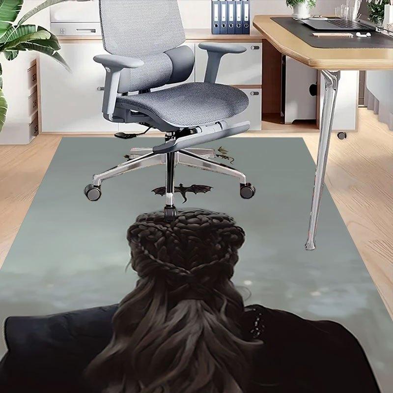 1pc Fire and Blood Office Carpet Chair Mats, Home Decor Mat Fantasy Theme Mat Durable Mat, Dragon Decor,Suitable for Fantasy Theme Lovers