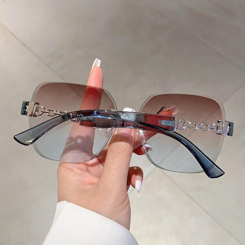 Gradient Tea Trendy Women Sunglasses Oversize Rimless Retro Shades for Decoration Driving UV Protection Sun Glasses