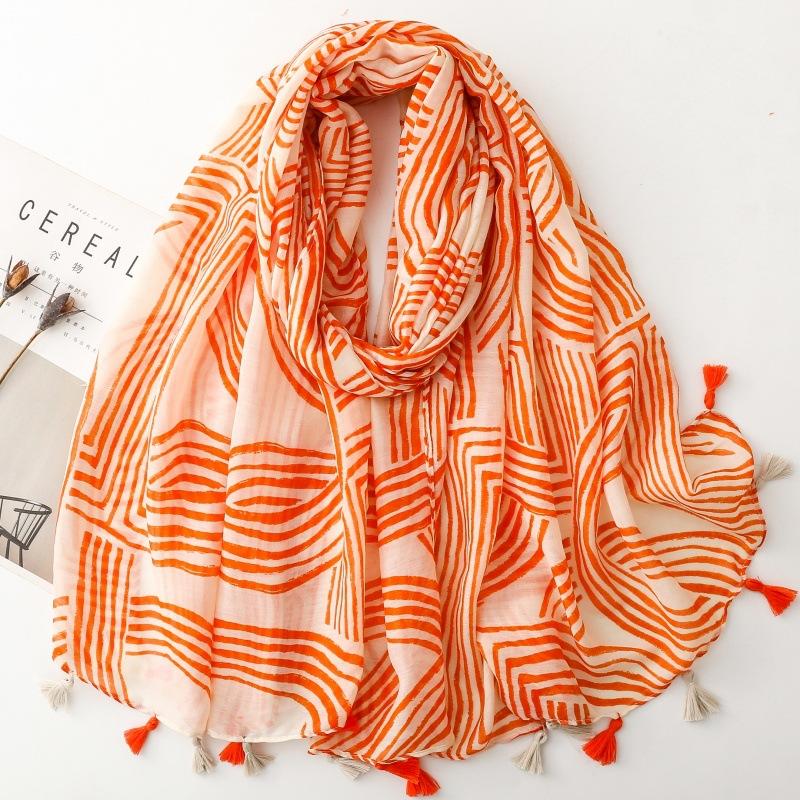 

Шарф с цветочным геометрическим принтом в стиле бохо, тонкая дышащая шаль с кисточками, ветрозащитный шарф для головы, солнцезащитный дорожный шарф для женщин 180*88cm