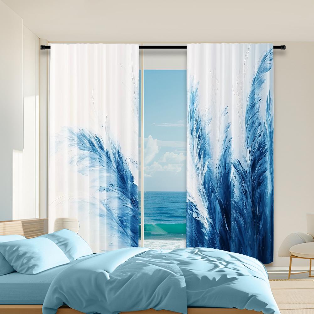 

2 pcs, versatile polyester transparent curtains for home decoration Blue Leaves for use in bedrooms and living rooms 29x65in(75x166cm)